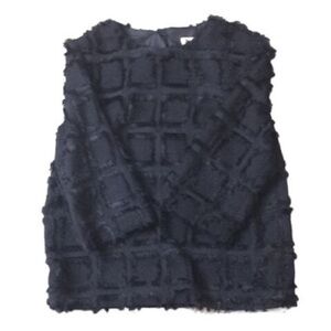 H&M Black Square Feather Fringe Top 3/4 Sleeves 2